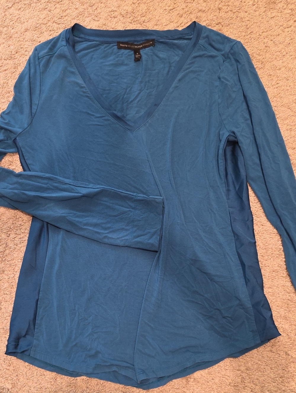 White House Black Market Teal Blue V-Neck Long Sleeve Top